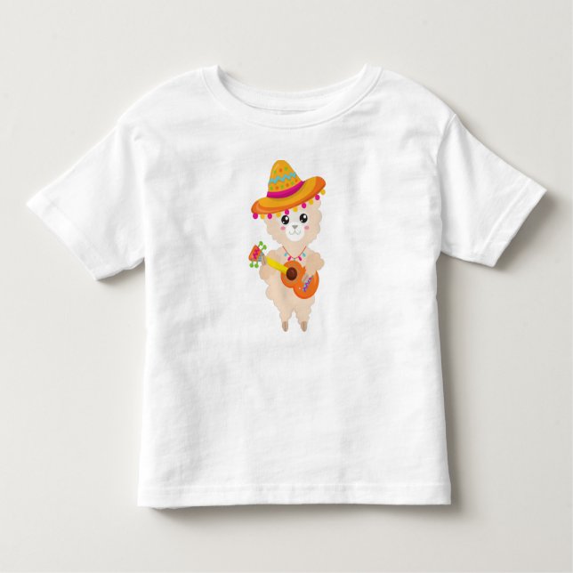 T-shirt Pour Les Tous Petits Llama mexicaine, Llama mignonne, Sombrero, Guitare (Devant)