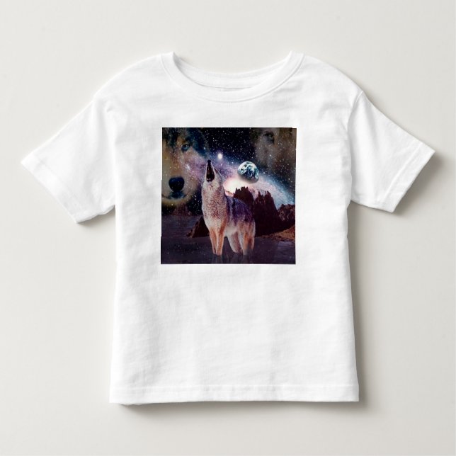 T-shirt Pour Les Tous Petits Loup hurlant à travers l'univers (Devant)