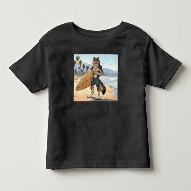 T-shirt Pour Les Tous Petits Loup surfeur   (Devant)