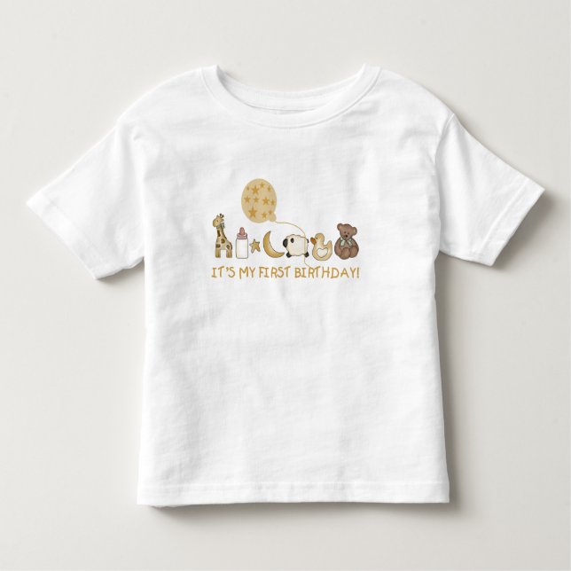 T-shirt Pour Les Tous Petits Lune, étoiles et animaux Premier anniversaire (Devant)