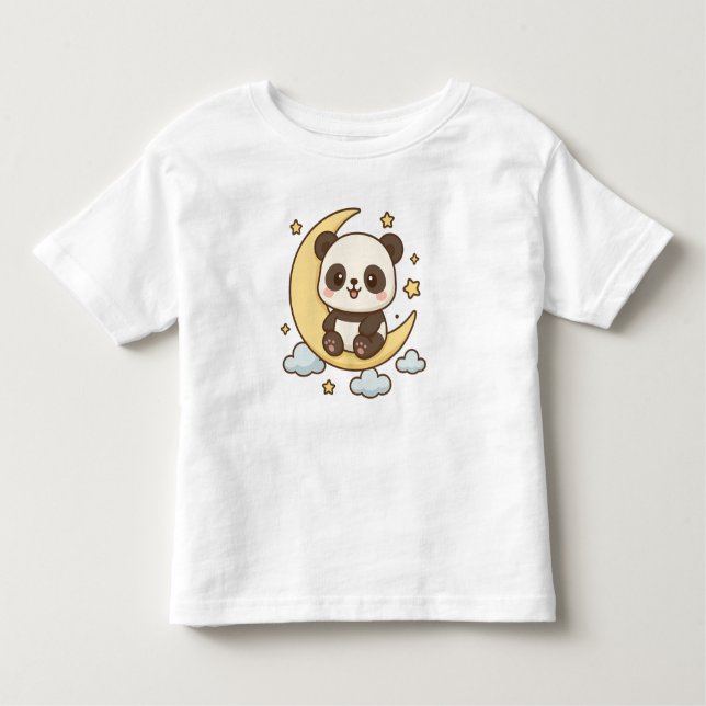 T-shirt Pour Les Tous Petits Lune Panda - Panda mignonne assis sur le croissant (Devant)