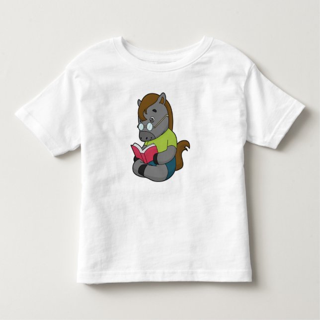 T-shirt Pour Les Tous Petits Lunettes de livre de nerd de cheval (Devant)