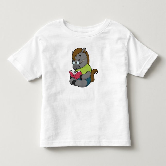 T-shirt Pour Les Tous Petits Lunettes de livre pour passionné de chevaux (Devant)