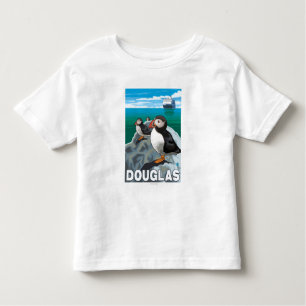 T-shirt Pour Les Tous Petits Macareux et bateau de croisière - Douglas, Alaska