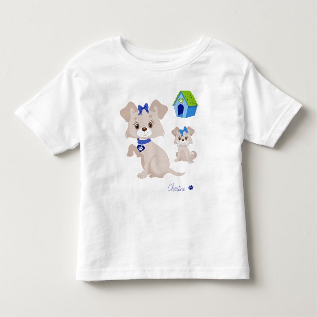 T-shirt Pour Les Tous Petits Maman Chien Adorable avec son Chiot (Devant)