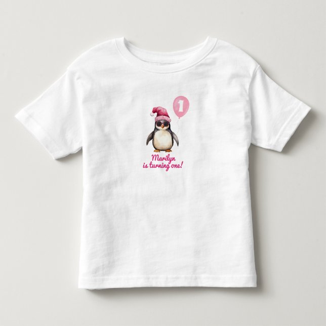 T-shirt Pour Les Tous Petits Manchot rose cool hiver (Devant)