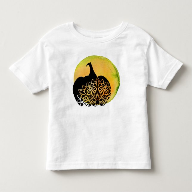 T-shirt Pour Les Tous Petits Mandala Citrouille sculpté avec lune d'automne (Devant)