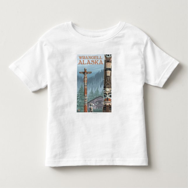 T-shirt Pour Les Tous Petits Mâts totémiques de l'Alaska - Wrangell Alaska (Devant)
