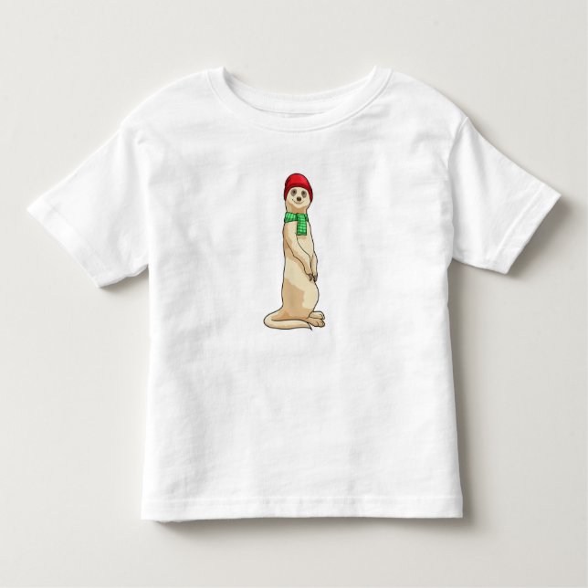 T-shirt Pour Les Tous Petits Meerkat avec Casquette et Écharpe (Devant)