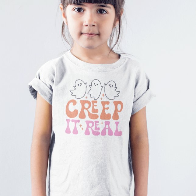T-shirt Pour Les Tous Petits Meilleur Halloween Éffrayant Top Super Retro (Groovy Halloween Toddler Shirt  with Cute Ghosts in Pastel Colors. halloween tee for toddlers
)