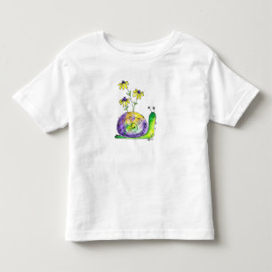 T-shirt Pour Les Tous Petits Mélange Whimsical Happy Snail avec Fleurs Jaunes