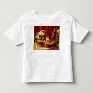 T-shirt Pour Les Tous Petits Mère Chat et chatons Jouer avec la guitare