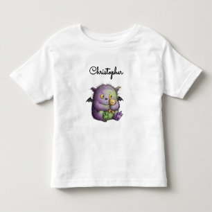 T-shirt Pour Les Tous Petits Mignon Copain Monstre Vert Violet Fluffy