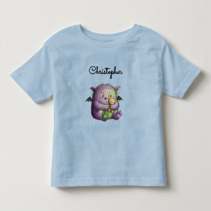 T-shirt Pour Les Tous Petits Mignon Copain Monstre Violet Vert Fluffy