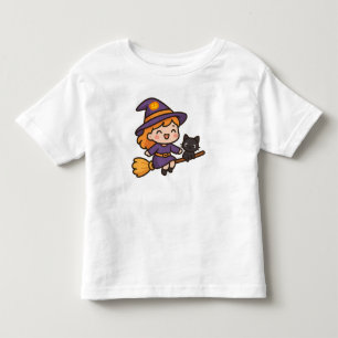 T-shirt Pour Les Tous Petits Mignon design de sorcière et chat Kawaii pour Hall