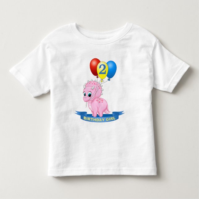 T-shirt Pour Les Tous Petits Mignonne 2e anniversaire fille rose bébé Tricérato (Devant)