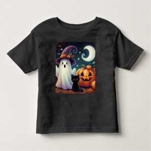 T-shirt Pour Les Tous Petits Mignonne, citrouille d'Halloween, chat & fantôme