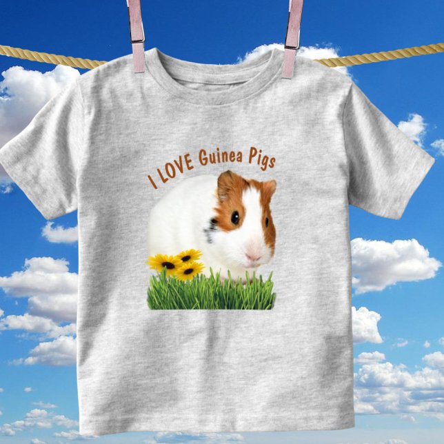 T-shirt Pour Les Tous Petits Mignonne J'AIME Guinée Pigs Tournesol Personnalisé (front side cute guinea pig design on kids tee)