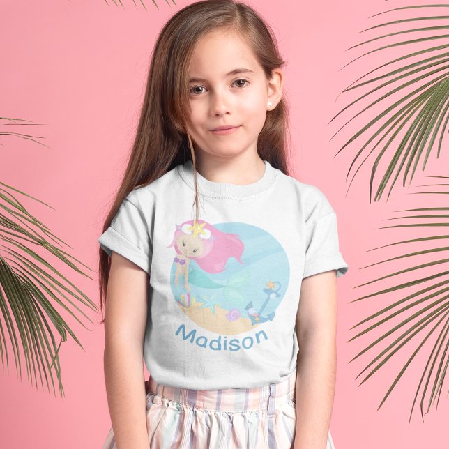 T-shirt Pour Les Tous Petits Mignonne Mermaid Girl Beach Anniversaire Fête Age  (Créateur téléchargé)