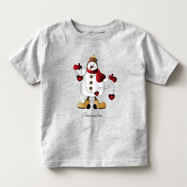T-shirt Pour Les Tous Petits Mignonne Red Christmas Snowman (Devant)