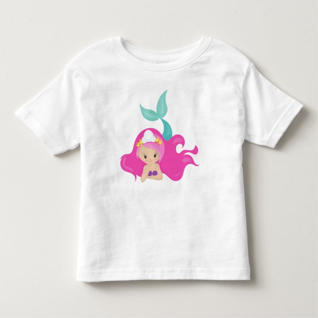T-shirt Pour Les Tous Petits Mignonne Sirène, Cheveux Rose, Petite Sirène, Épée (Devant)