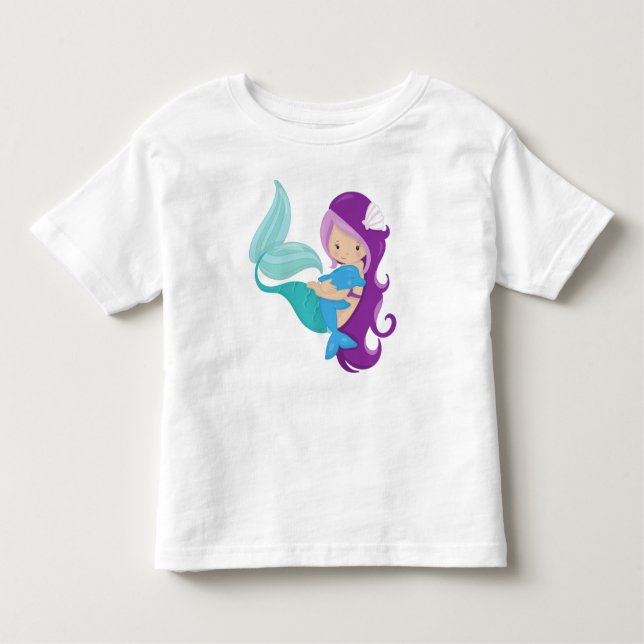 T-shirt Pour Les Tous Petits Mignonne Sirène, Petite Sirène, Cheveux pourpre, D (Devant)