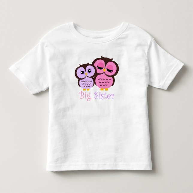 T-shirt Pour Les Tous Petits Mignons hiboux roses et violets Grande Sœur (Devant)