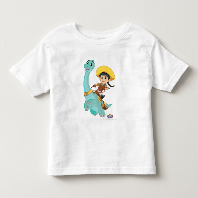 T-shirt Pour Les Tous Petits Min & Clover | Joyeuse Cowgirl & Tour de Brontosau (Devant)