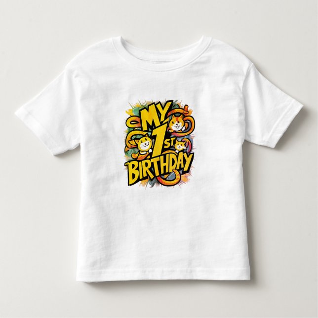 T-shirt Pour Les Tous Petits Mon 1er anniversaire avec des chats (Devant)