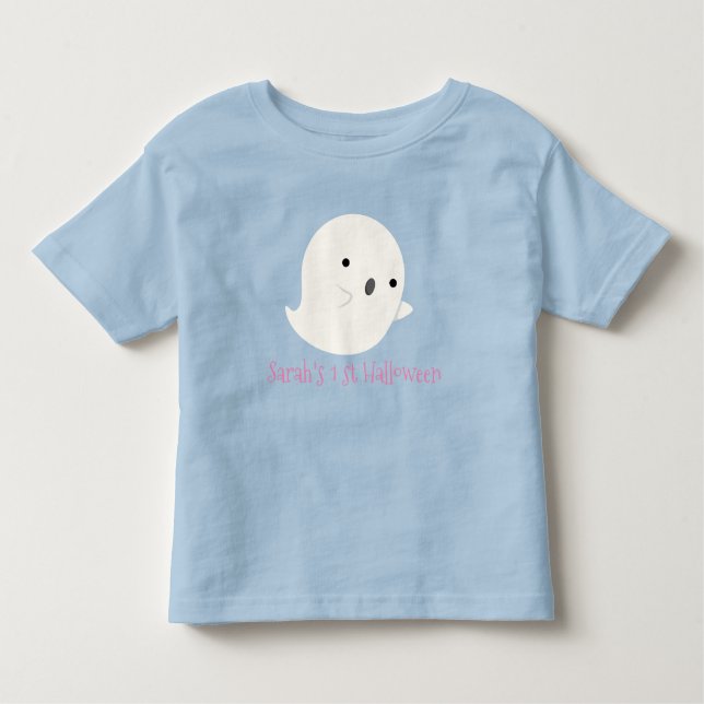 T-shirt Pour Les Tous Petits Mon 1er Halloween rose et bleu fantôme Personnalis (Devant)