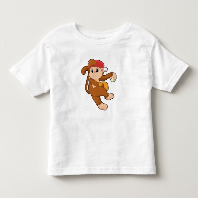 T-shirt Pour Les Tous Petits Monkey at baseball with baseball glove (Devant)