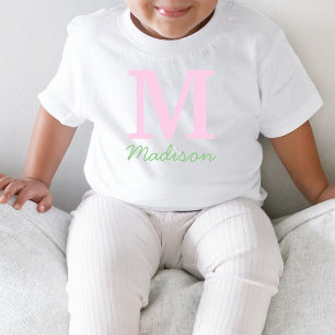 T-shirt Pour Les Tous Petits Monogramme Nom personnalisé initial Pink Green
