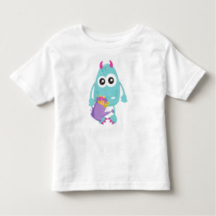 T-shirt Pour Les Tous Petits Monstre de printemps, Monstre bleu, Fleurs, Cornes