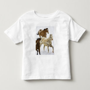 T-shirt Pour Les Tous Petits Montagnes Big Horn, Chevaux courant dans la neige