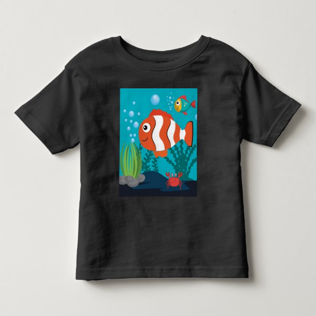 T-shirt Pour Les Tous Petits Motif personnalisé de vie marine Poisson Crabe Alg (Devant)