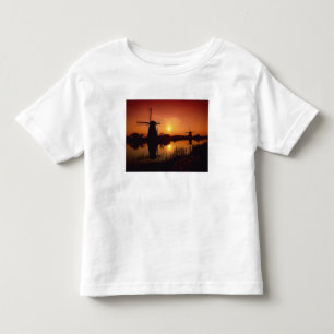 T-shirt Pour Les Tous Petits Moulins à vent au coucher du soleil, Kinderdijk, P