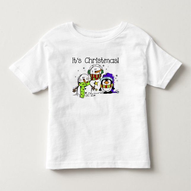 T-shirt Pour Les Tous Petits Neiges et pingouins C'est Noël (Devant)