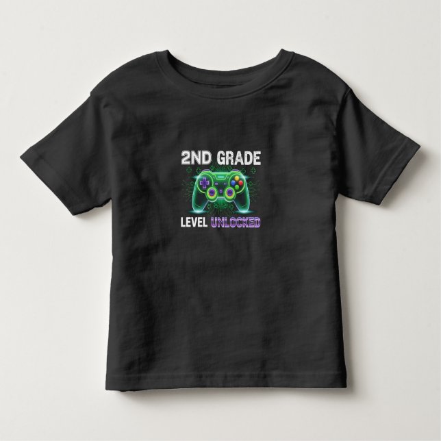 T-shirt Pour Les Tous Petits Niveau Débloqué Joueur de 2e année Rentrée Scolair (Devant)