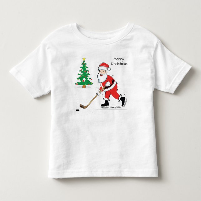 T-shirt Pour Les Tous Petits Noël de Hockey Père Noël (Devant)
