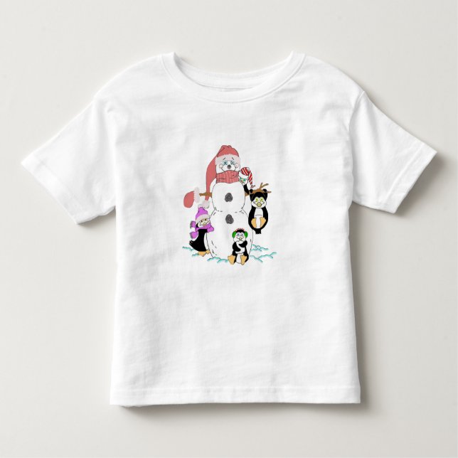 T-shirt Pour Les Tous Petits Noël Du Snowman Et Des Pingouins (Devant)