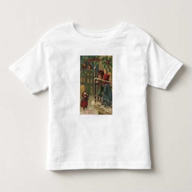 T-shirt Pour Les Tous Petits Noël GreetingKids observant Père Noël (Devant)
