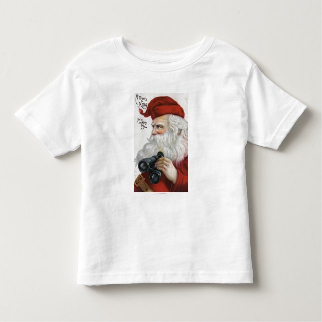 T-shirt Pour Les Tous Petits Noël GreetingSanta avec des jumelles (Devant)