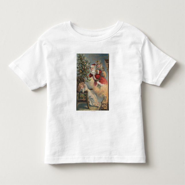 T-shirt Pour Les Tous Petits Noël GreetingSanta avec l'arbre et les cadeaux (Devant)