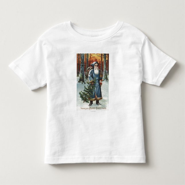 T-shirt Pour Les Tous Petits Noël GreetingSanta dans le bleu (Devant)