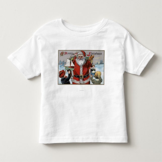 T-shirt Pour Les Tous Petits Noël GreetingSanta donnant des cadeaux (Devant)