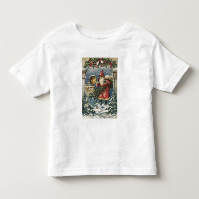 T-shirt Pour Les Tous Petits Noël GreetingSanta et tourne-disque (Devant)