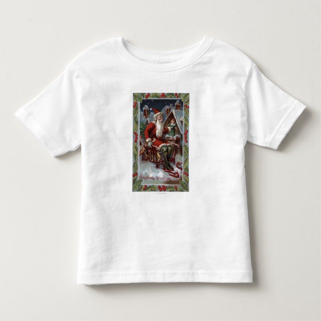T-shirt Pour Les Tous Petits Noël GreetingSanta sur Sleigh (Devant)