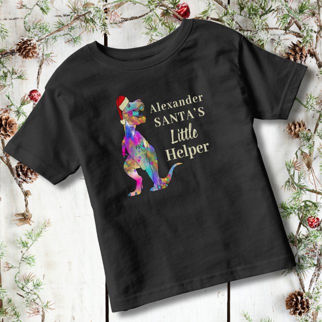 T-shirt Pour Les Tous Petits Noël personnalisé dinosaure T-Rex pour enfants (Personalized Kids Name christmas dinosaur T-Shirt Funny festive quote Santas little helper)