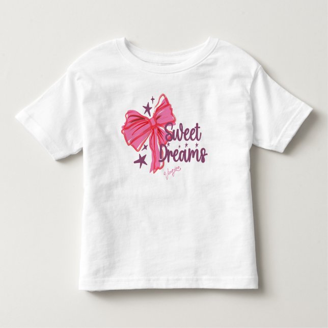 T-shirt Pour Les Tous Petits Nœud Rose « Sweet Dreams » Typographie Pailletée (Devant)
