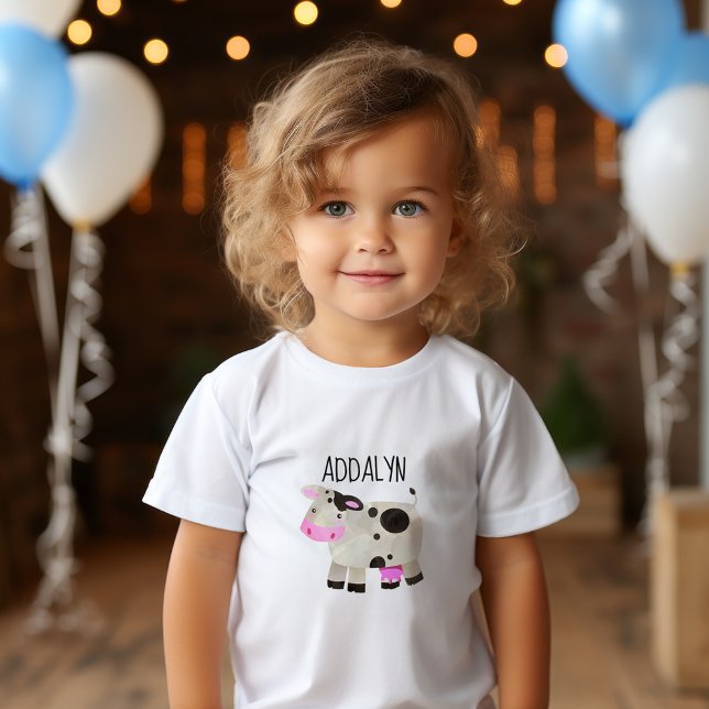 T-shirt Pour Les Tous Petits Nom de l'enfant de la vache mignonne (Cute cow child's t-shirt personalized with a name.)